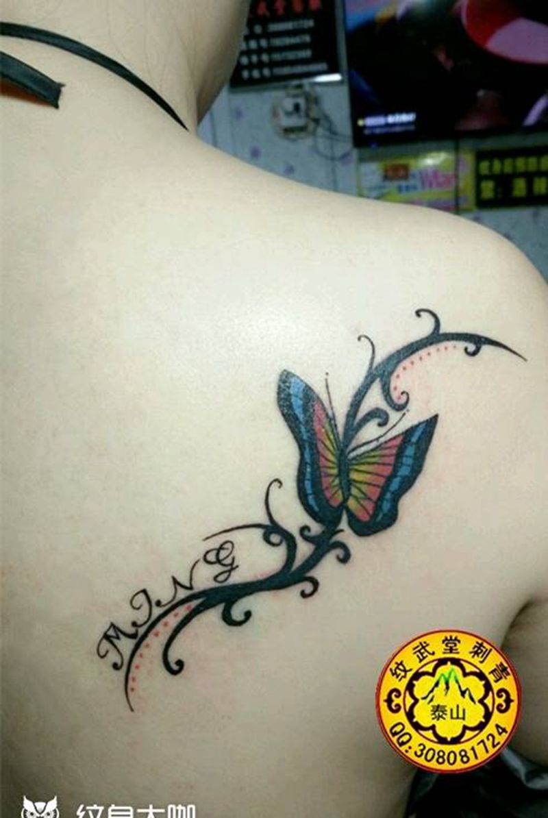 修改蝴蝶前后对比纹身图片_背部传统成品纹身图案