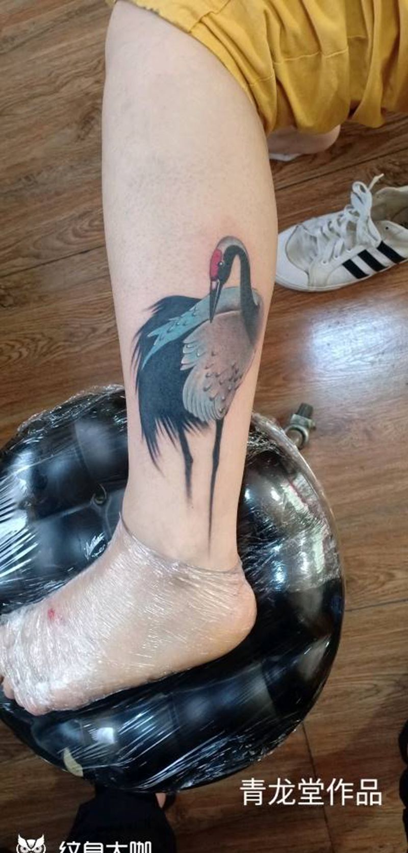 鹤纹身图片_腿部脚部新传统水墨纹身图案