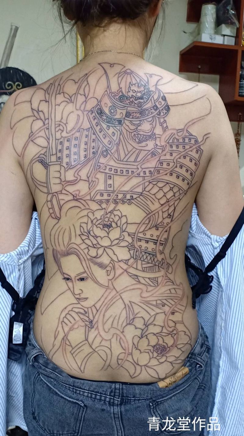 鬼武士纹身图片_背部腰部老传统新传统纹身图案