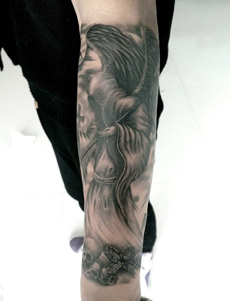 死神纹身图片_手臂欧美写实纹身图案
