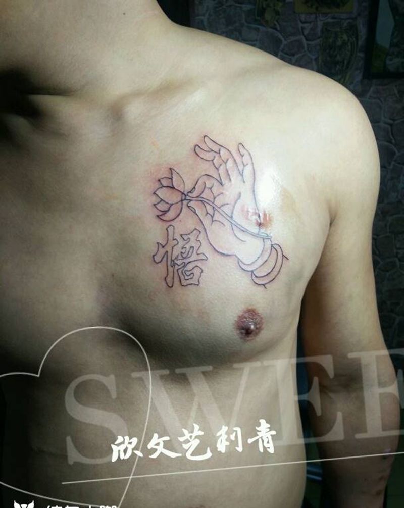佛手莲花（线条）纹身图片