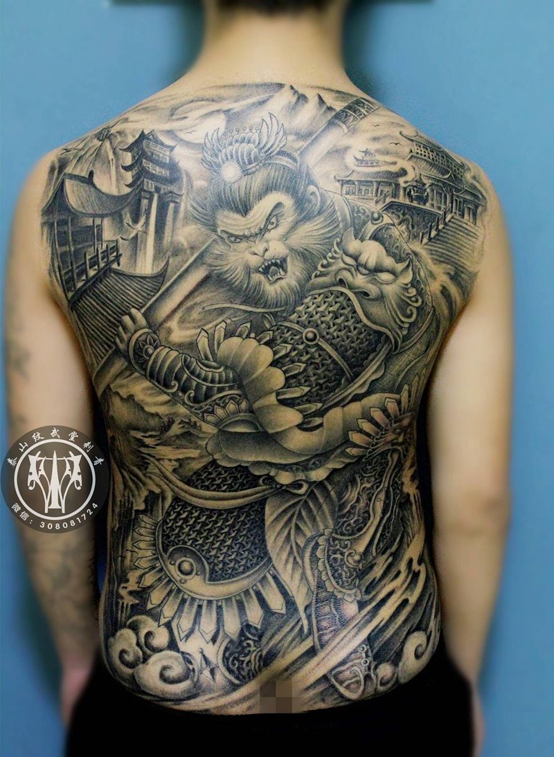 齐天大圣纹身图片_背部新传统纹身图案
