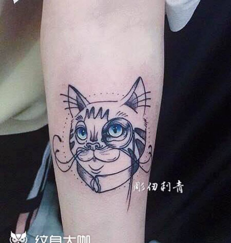 猫纹身图片_手臂点刺纹身图案