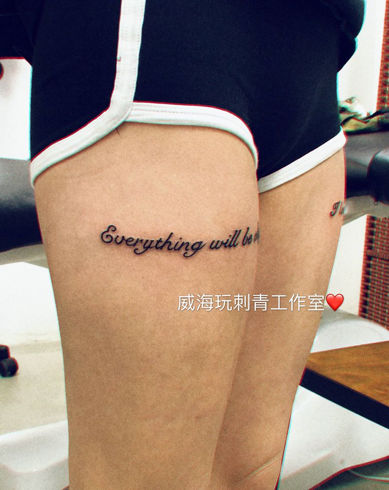 大腿英文纹身图片_腿部纹身图案