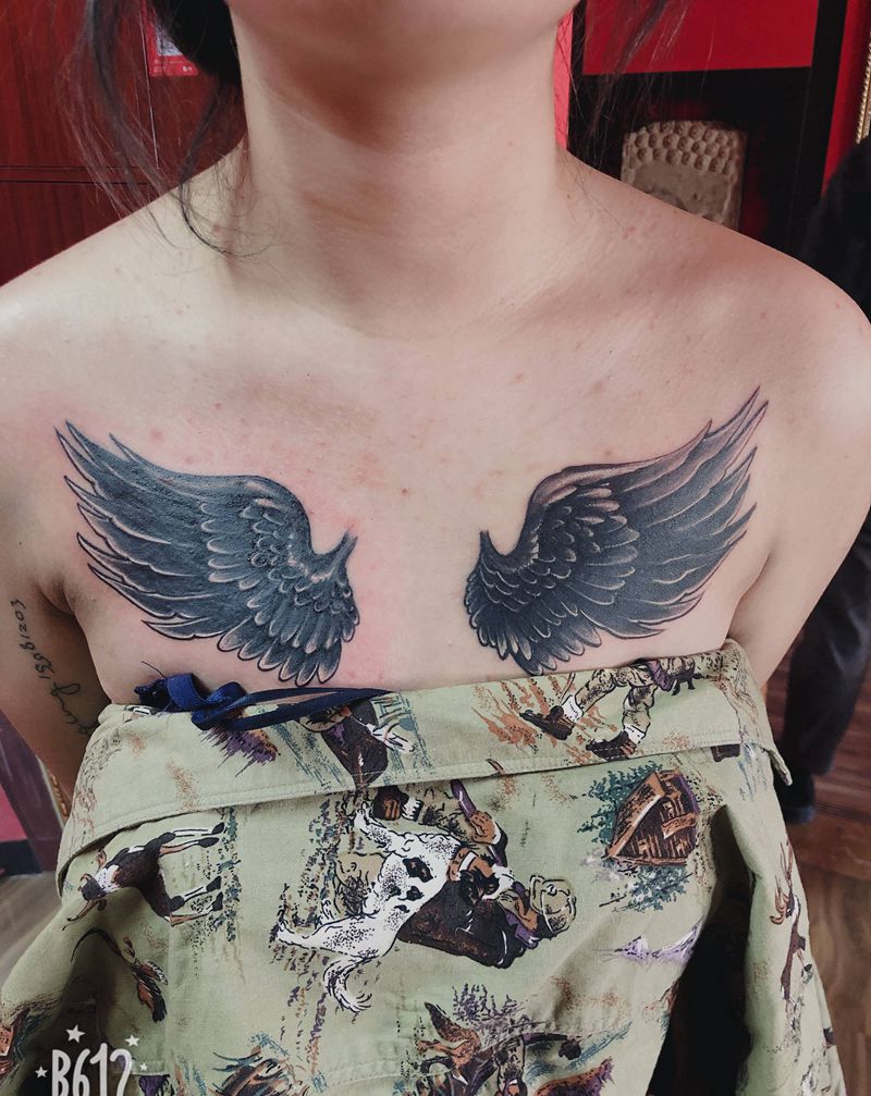 修改翅膀纹身图片_胸部纹身图案