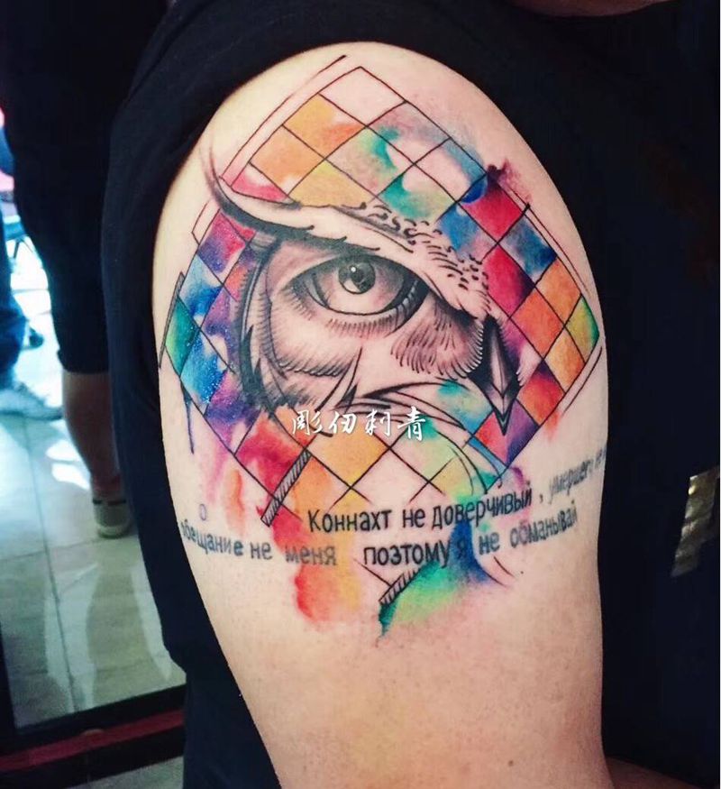 猫头鹰纹身图片_水彩纹身图案