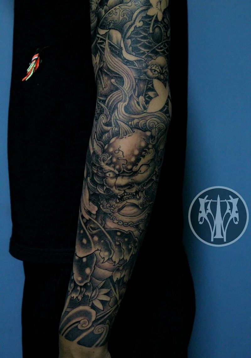 花臂  福狮纹身图片