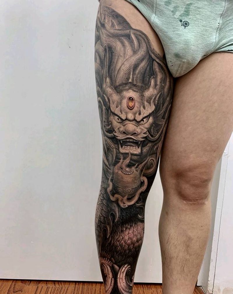 雕龙柱纹身图片