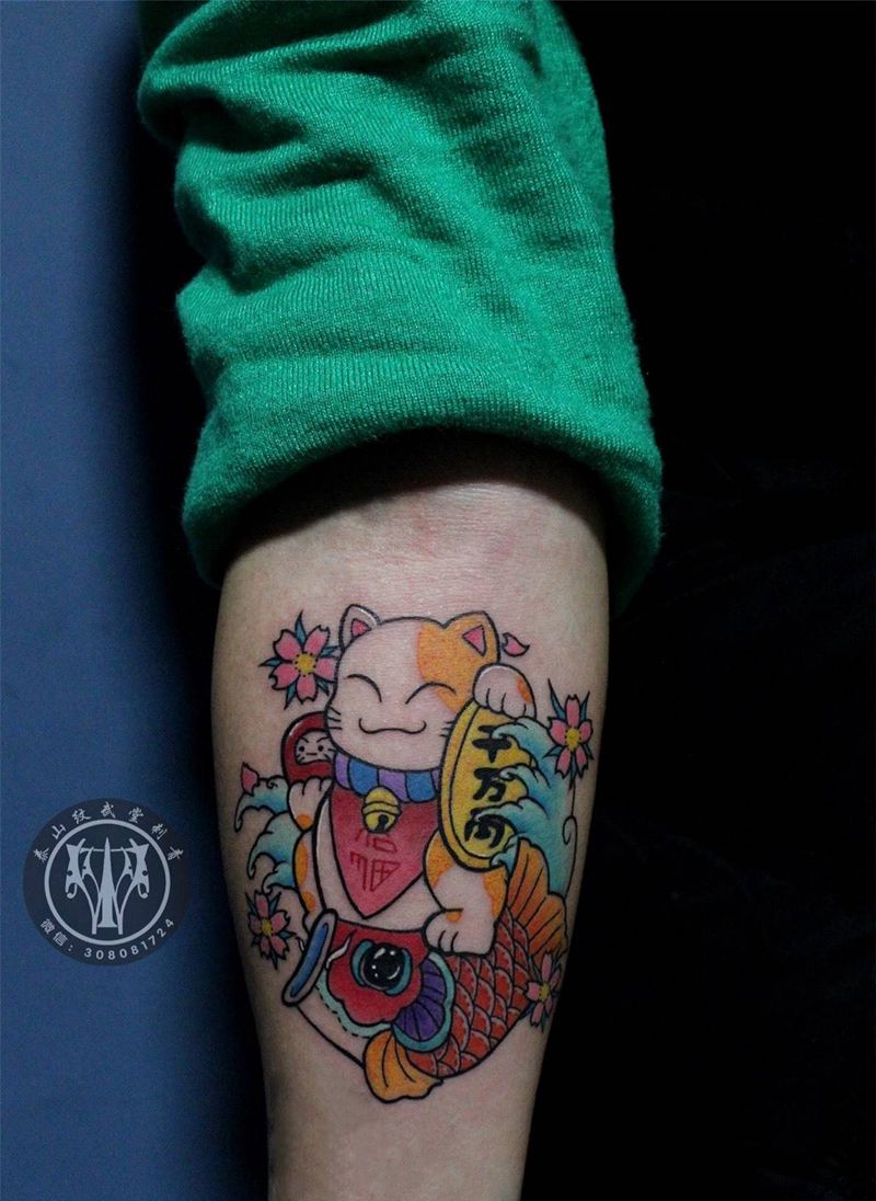 招财猫纹身图片