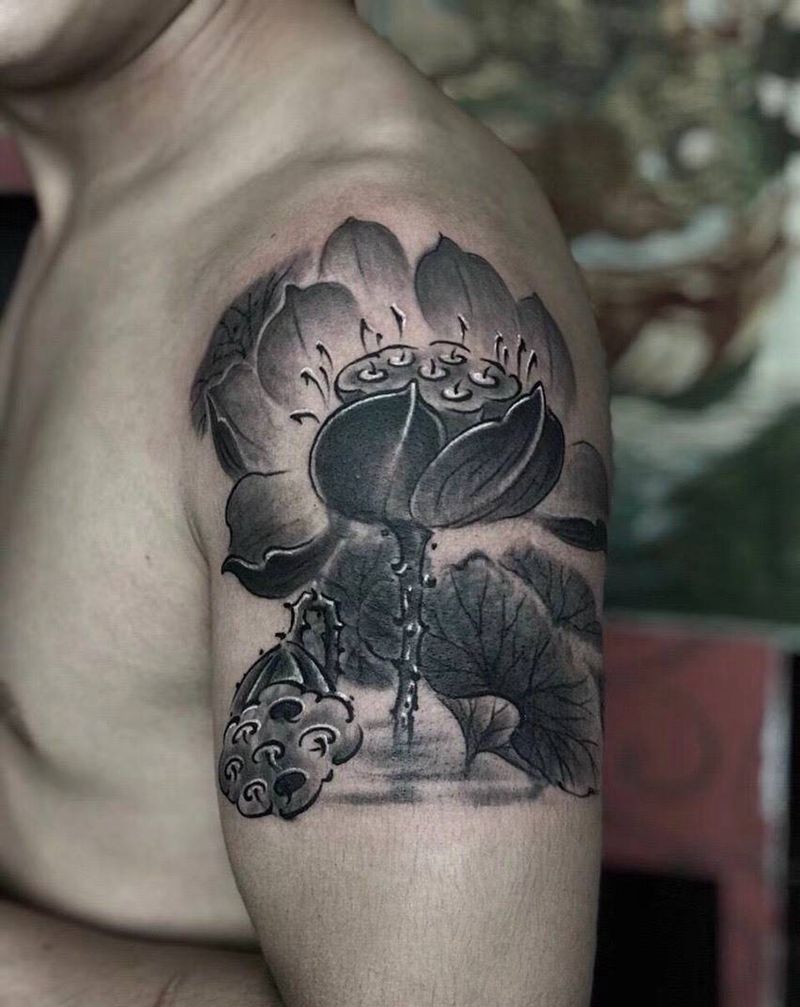 残荷纹身图片