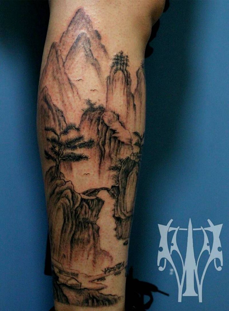 山  没有水纹身图片