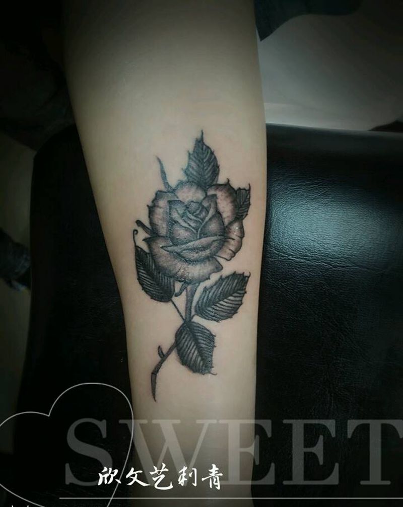 复古玫瑰《欣师傅作品》纹身图片_手臂Old School点刺纹身图案