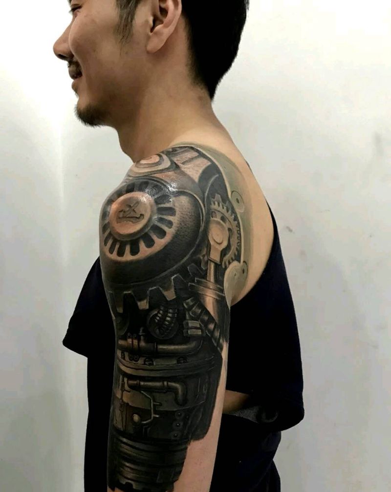 机械臂纹身图片_手臂欧美写实纹身图案