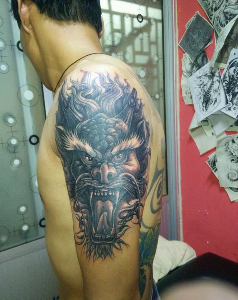 龙头遮盖纹身图片