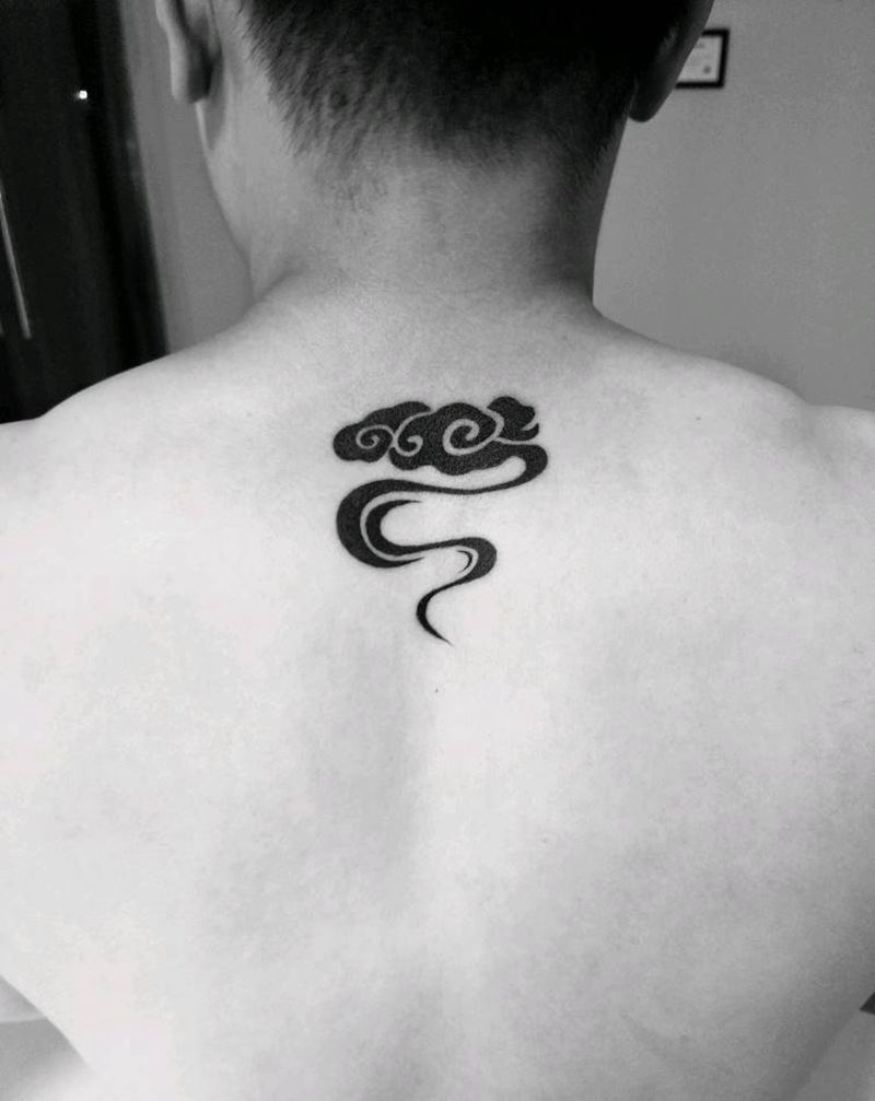 祥云纹身图片_背部老传统纹身图案