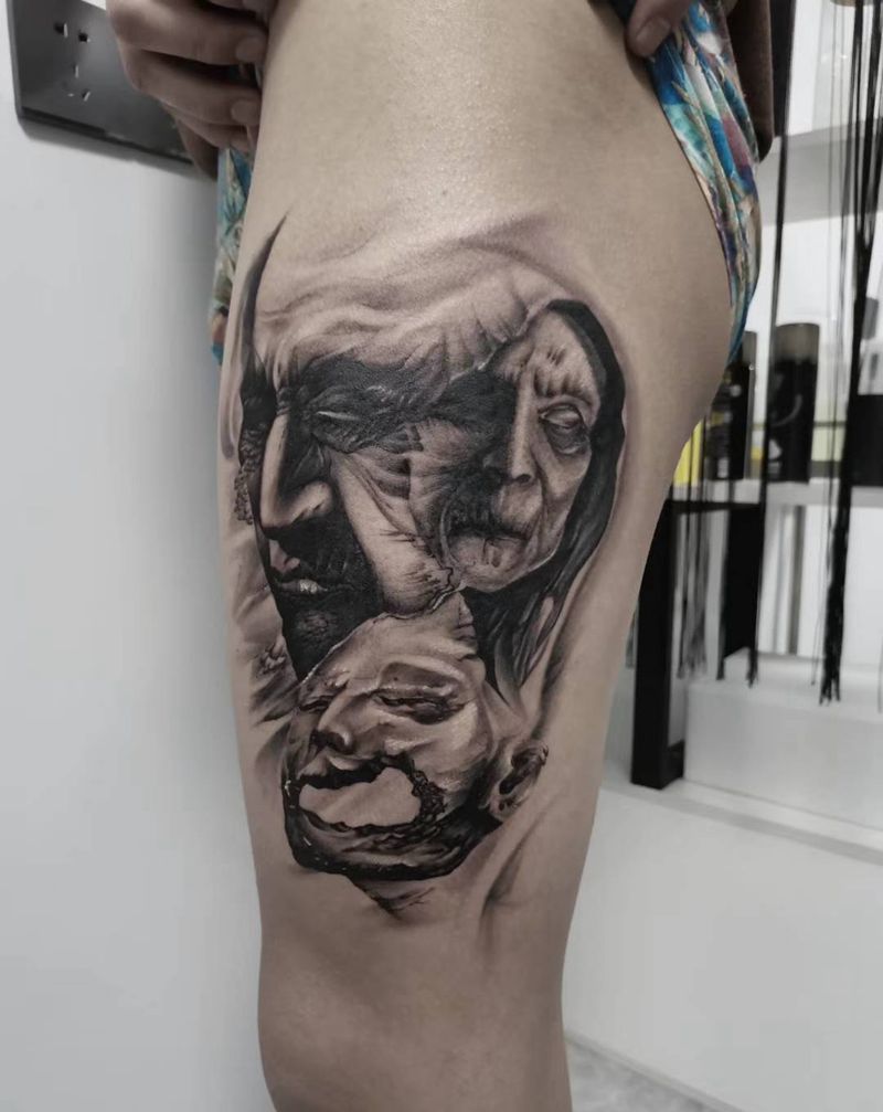 欧美纹身图片_腿部欧美写实纹身图案