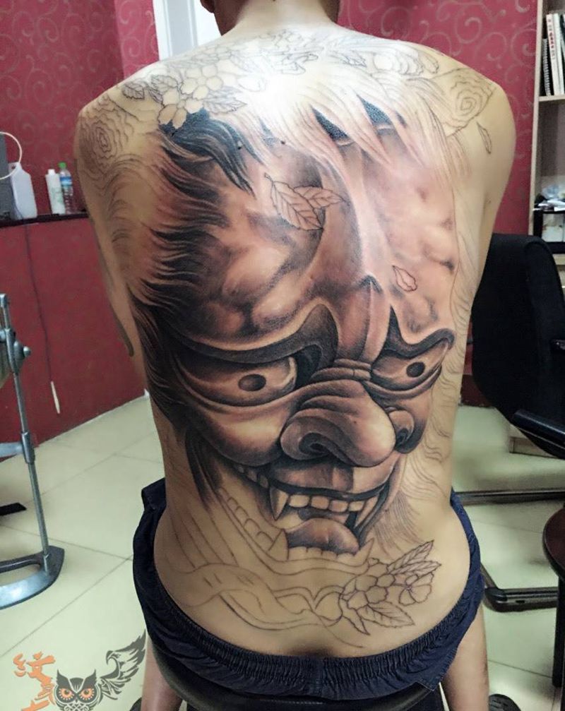 般若满背未完成纹身图片_传统人物鬼神宗教背部纹身图案