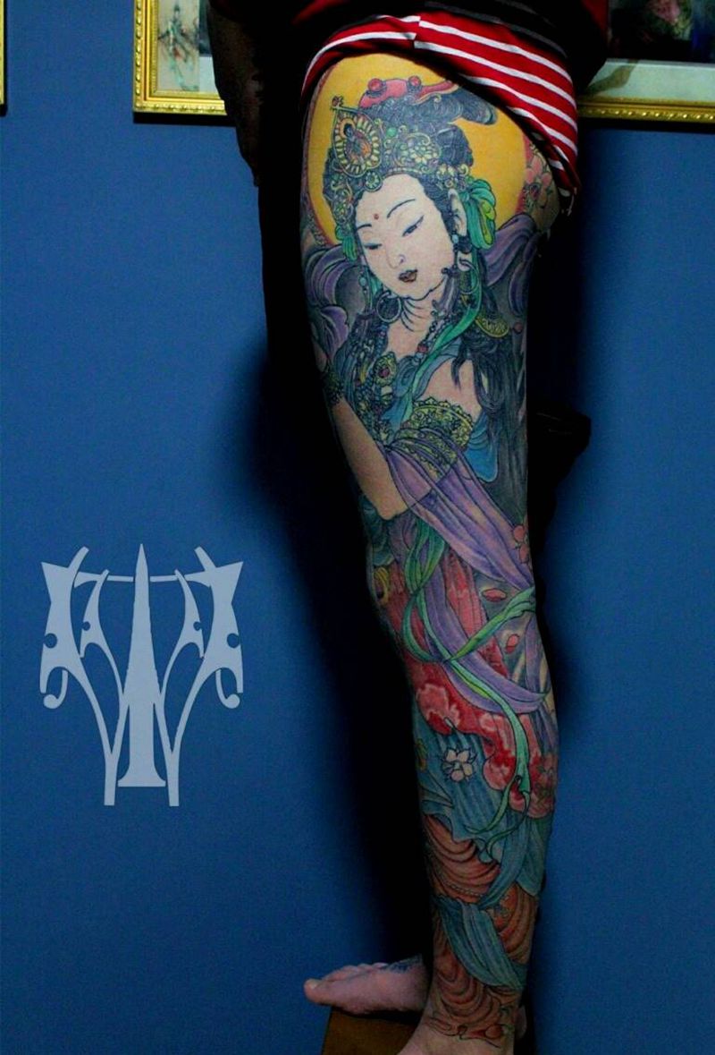 花腿观音  未完成纹身图片