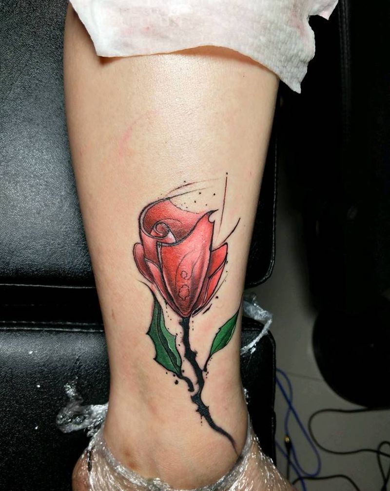 遮盖纹身图片_腿部水墨纹身图案