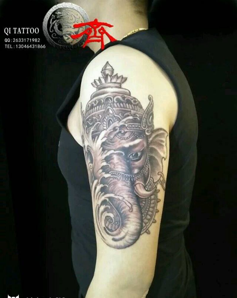 大臂象神纹身图片