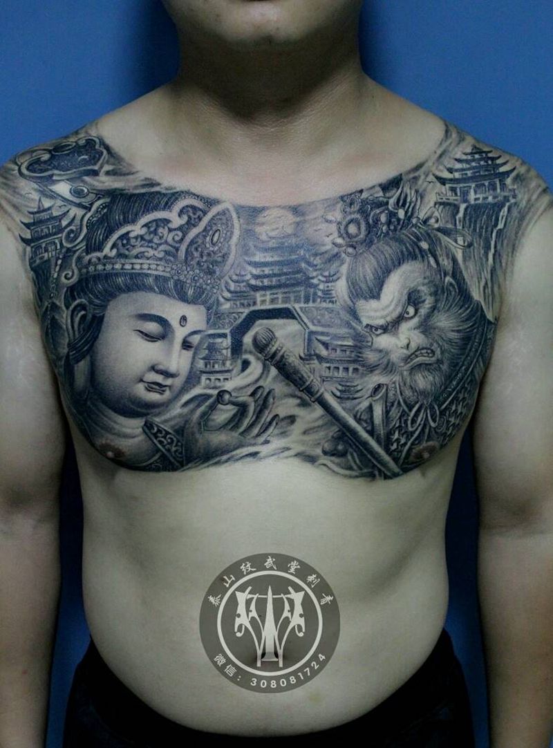 花胸纹身图片_胸部新传统花胸纹身图案