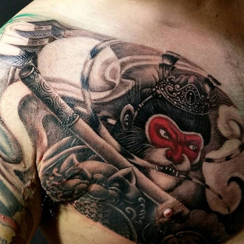 美猴王纹身图片_胸部新传统纹身图案