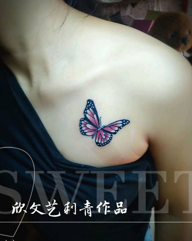 蝴蝶小作《欣作品》纹身图片_胸部动物静物图腾成品纹身图案