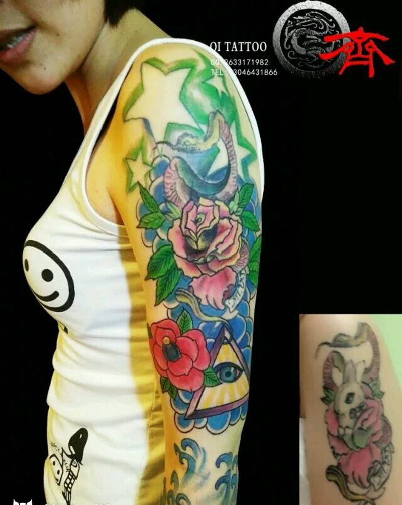 老图修改添加,欧美风格花臂。纹身图片