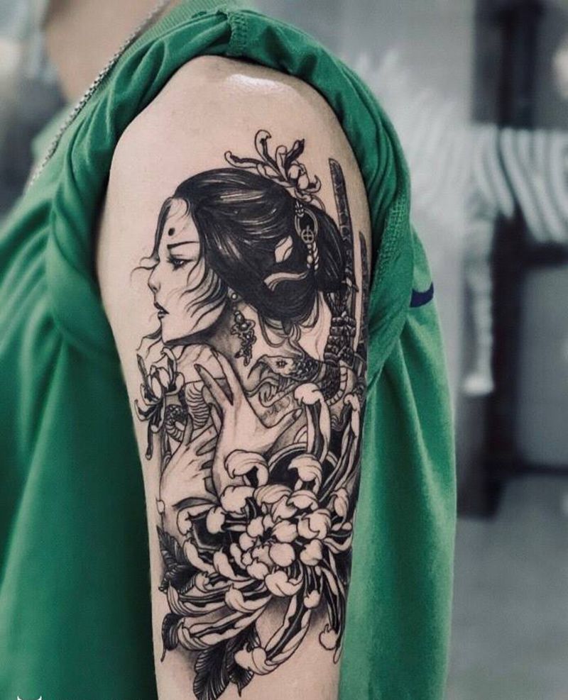 艺伎纹身图片_手臂新传统纹身图案