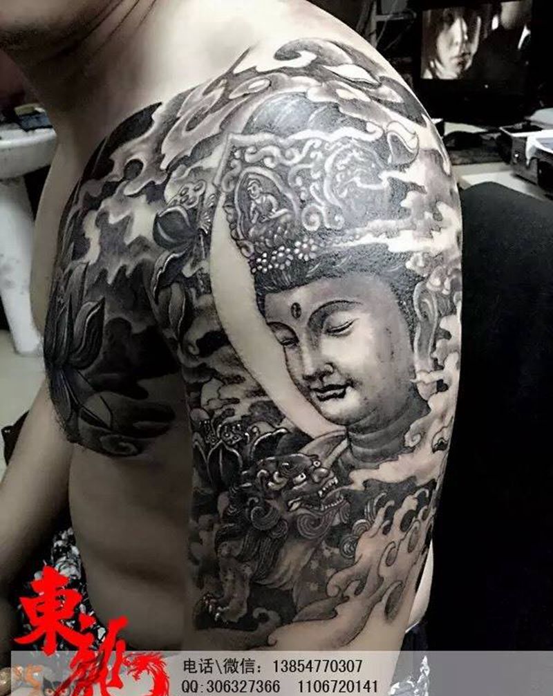 普贤菩萨纹身图片_习俗写实肖像传统人物宗教肩部胸部纹身图案