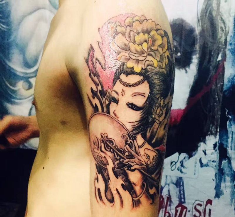 艺妓纹身图片_成品手臂肖像纹身图案