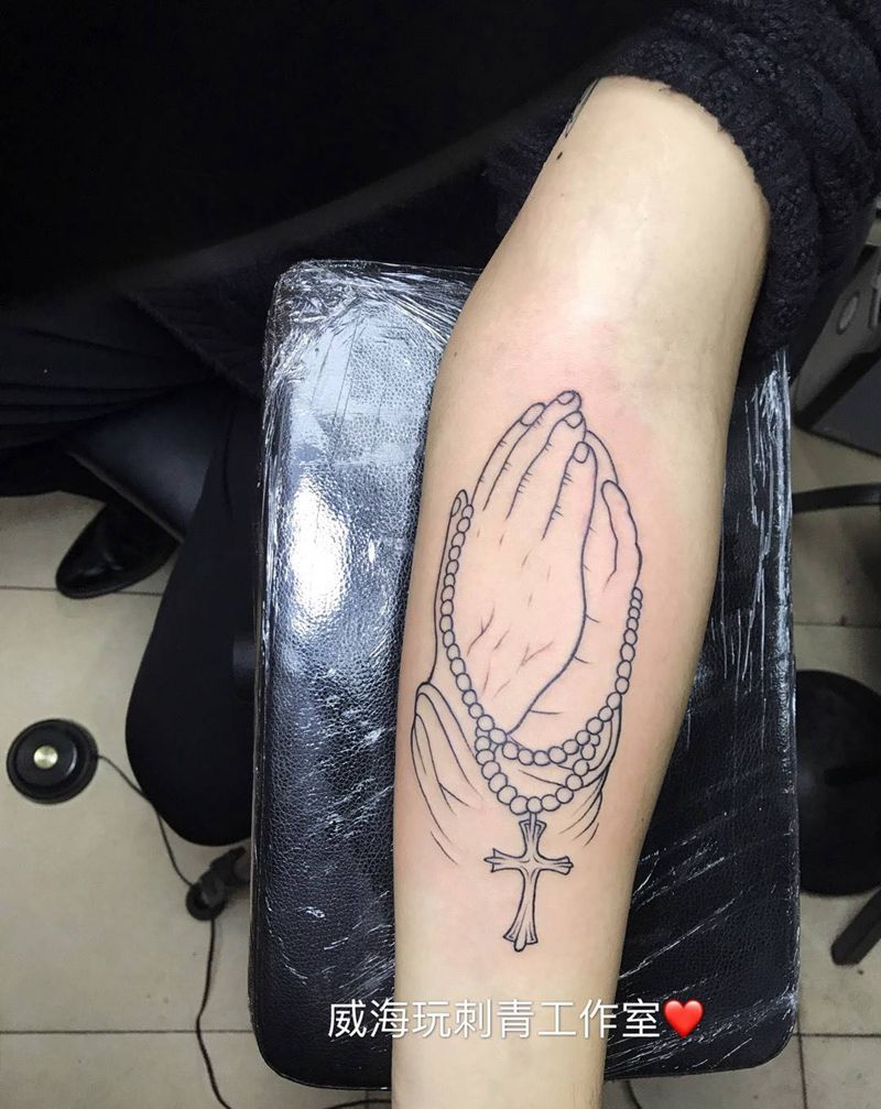 佛手线条纹身图片