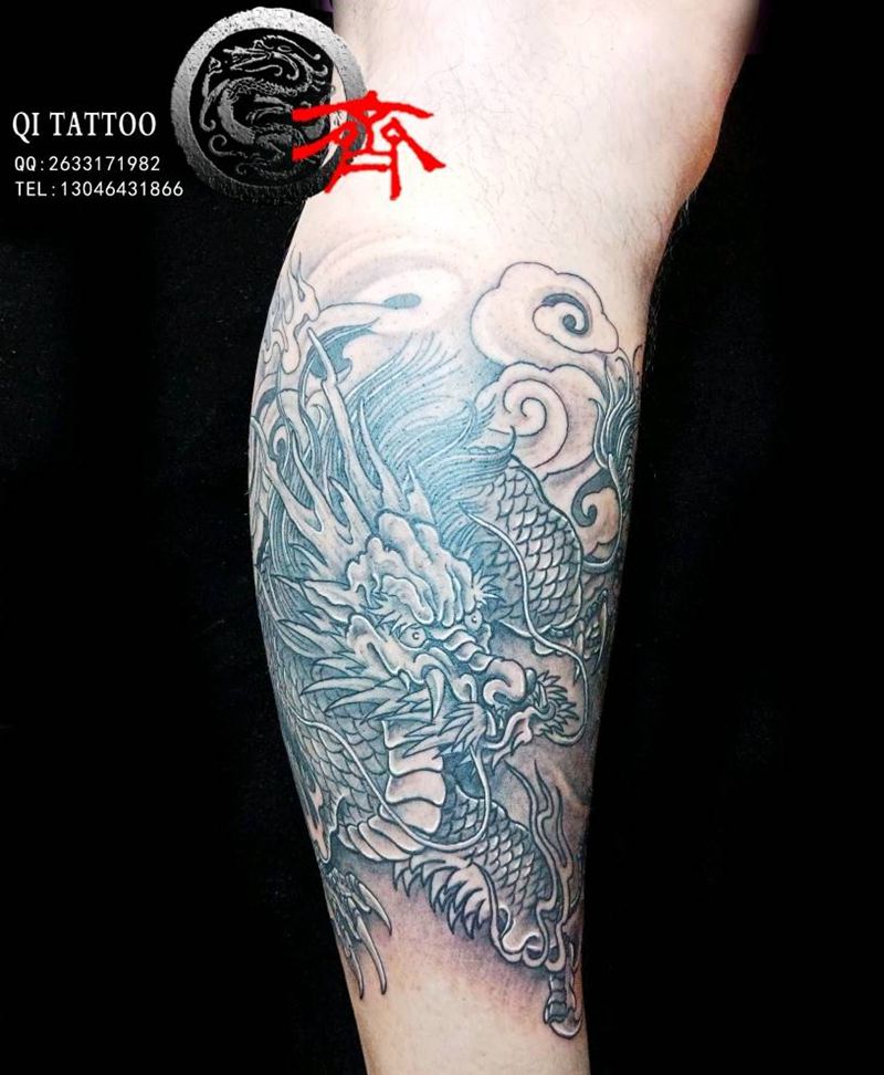 小腿麒麟纹身图片