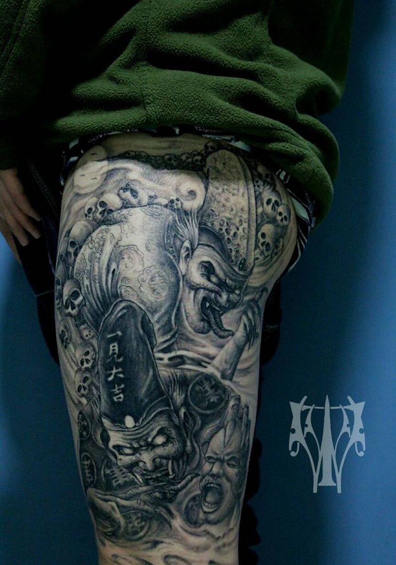 黑白无常恢复后效果纹身图片