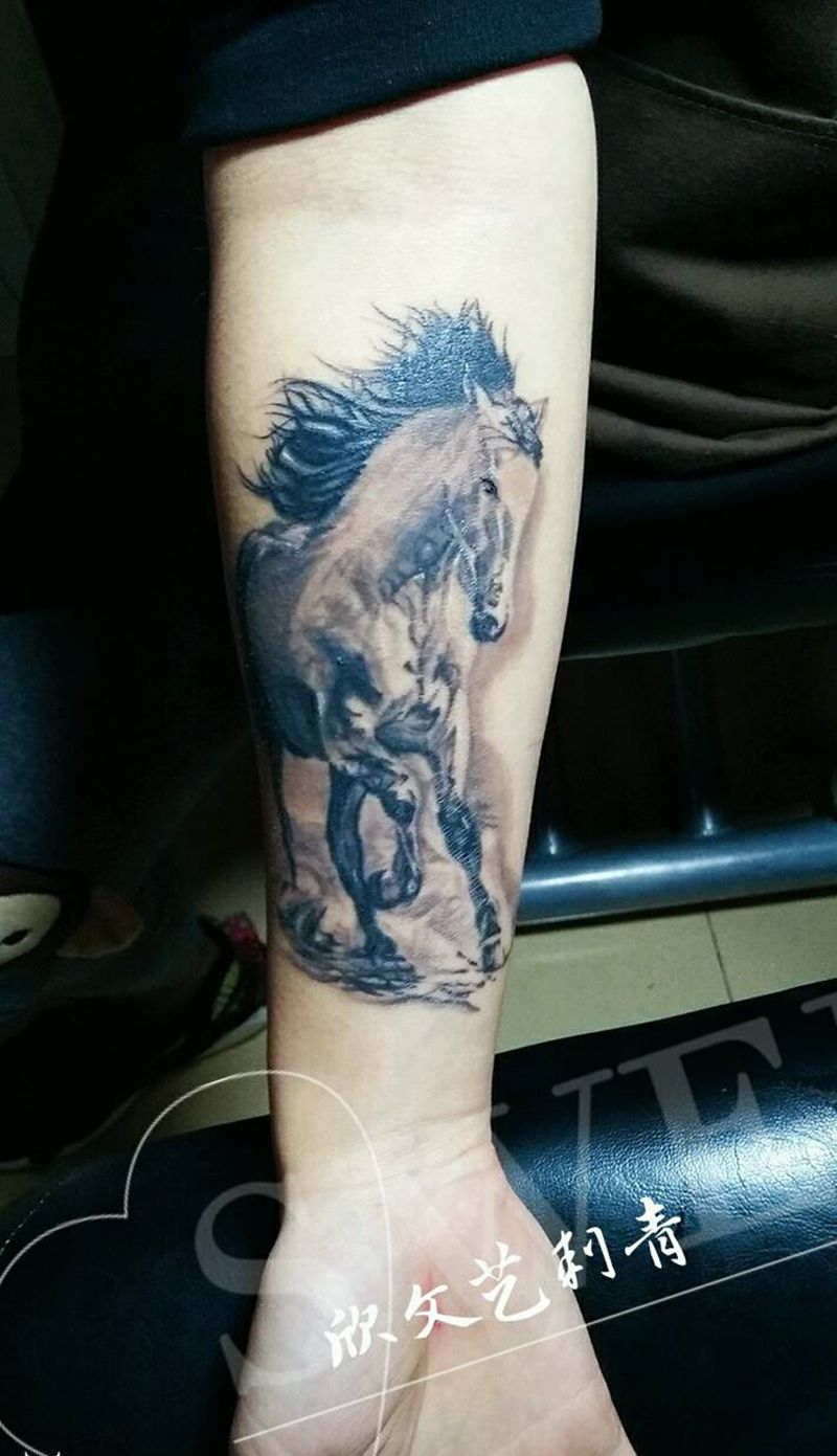 小臂写实马纹身图片