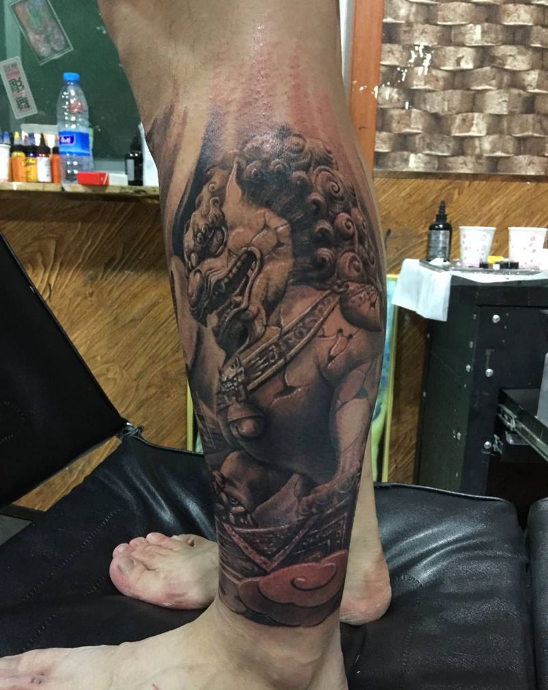 石雕狮子纹身图片