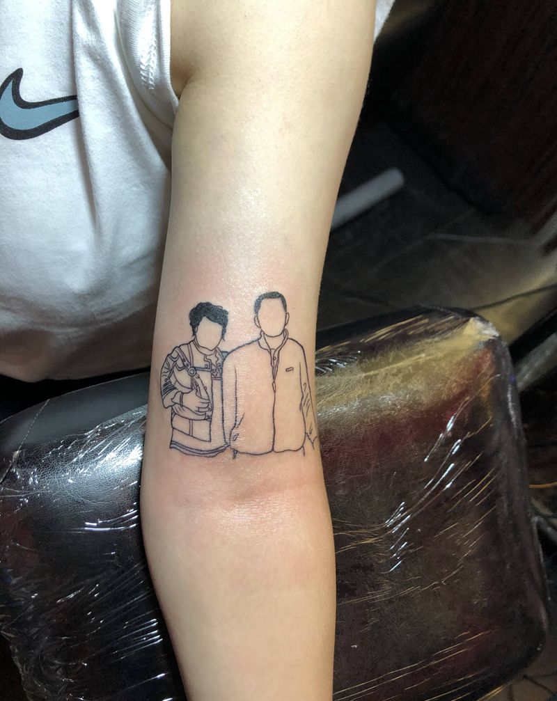 照片简笔《旺师傅作品》纹身图片_手臂几何新传统简笔肖像照片纹身图案