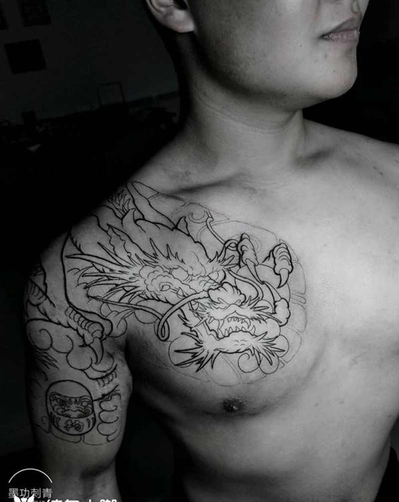 半甲纹身图片_肩部老传统新传统纹身图案
