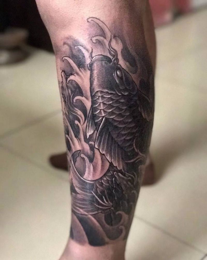 莲花鲤鱼纹身图片