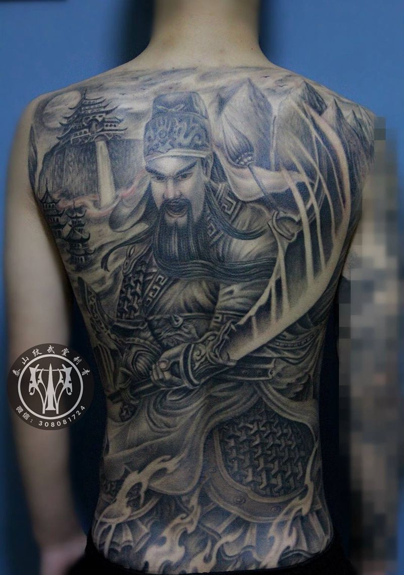 关公纹身图片_背部新传统纹身图案