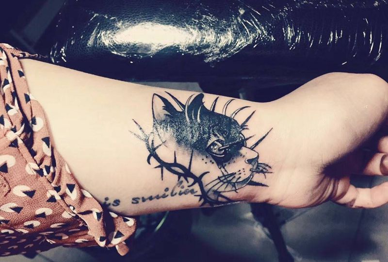 遮盖，猫纹身图片