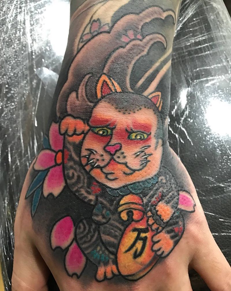 日式旧纹身修改翻新纹身图片_成品手臂手部传统动物鬼神宗教植物纹身图案