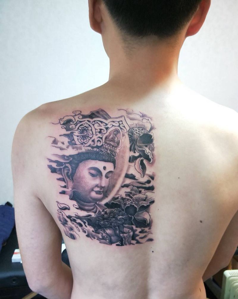 昨日作业纹身图片_成品背部传统宗教纹身图案