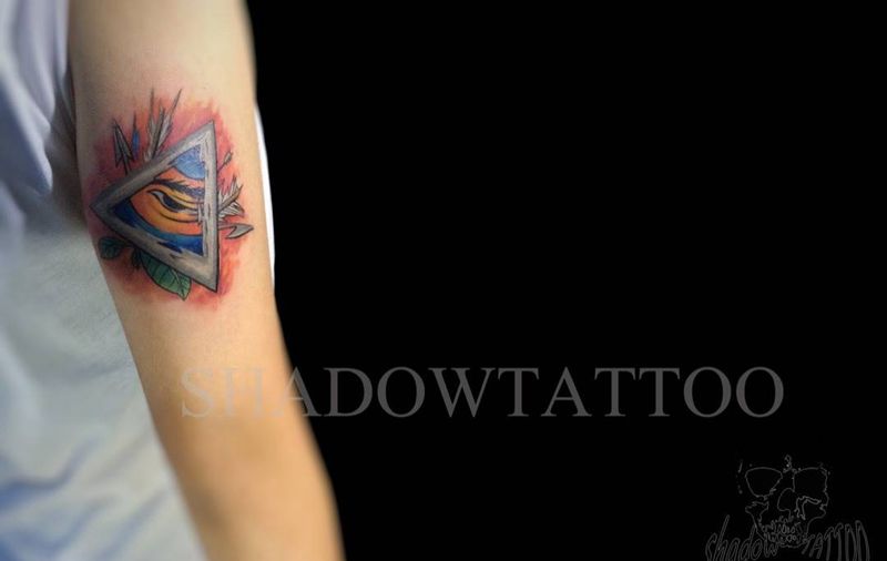 战争、烈火、上帝之眼纹身图片_成品手臂欧美宗教纹身图案