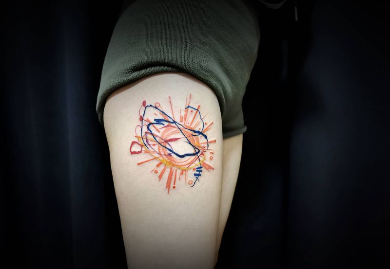 客人自画稿，棒呀！纹身图片_腿部纹身图案