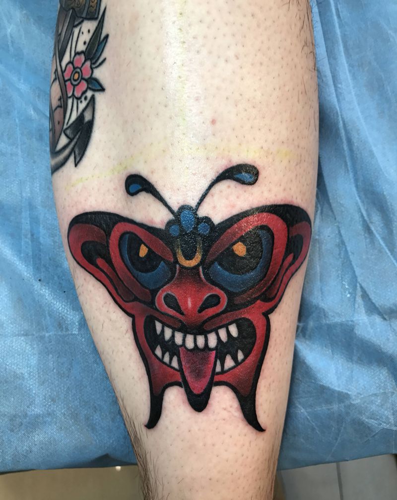 old school小恶魔纹身图片_腿部脚部Old School老传统恶魔复古纹身图案
