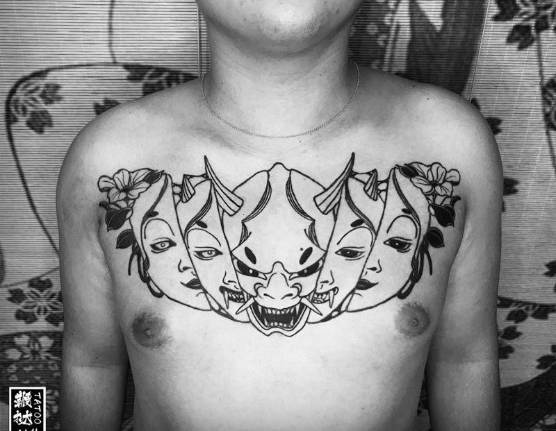 去年的般若变形记中途收尾啦～纹身图片_胸部般若纹身图案