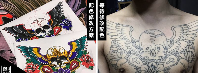 老纹身修改配色方案纹身图片_胸部纹身图案