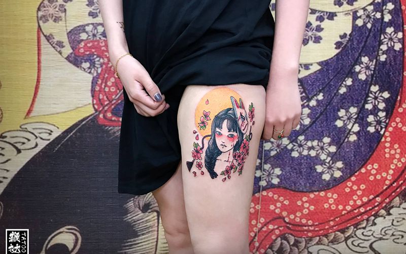 是富江啊纹身图片_腿部富江纹身图案