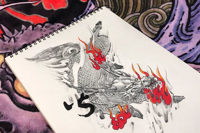 被pass的火麒麟订制稿纹身图片_新传统麒麟纹身图案
